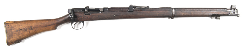 BRITISH G.R.I. NO.I MKIII B/A RIFLE converted to 410 single shot at R.F.I. India in 1949: 25.2" barrel; g. smooth bore; std sights, bayonet stud, swivels & fittings; g. profiles & clear markings; blue/black military finish to all metal; g. stock; gwo & co
