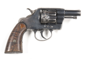 COLT NEW POCKET C/F REVOLVER: 38 S&W; 6 shot fluted swing out cylinder; 63mm (2½") barrel; f. bore; front blade sight missing; faint one line Colt address to barrel; Rampant Colt trade mark to lhs of frame; g. profiles; clear COLT trade mark & Cal marking
