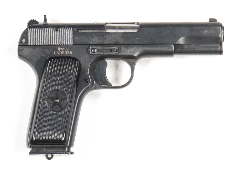 TOKAREV TT33 S/A SERVICE PISTOL: 7.62x25; 8 shot mag; 114mm (4½") barrel; vg bore; std sights; vg profiles & markings; retaining 98% military blacked finish; vg black plastic reeded grips with central star & C.C.C.P.; gwo & vg cond. #2224 Post '47 L/R