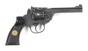 BRITISH ENFIELD NO.2 MKI* SERVICE REVOLVER: 38 Cal; 6 shot fluted cylinder; 127mm (5") barrel; vg bore; std sights & Cal markings to barrel’ ENFIELD NO.2 MKI*, dated 1940 & Royal Cypher to rhs of frame; sharp profiles & clear markings; retaining 99% black
