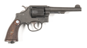 SMITH & WESSON VICTORY MODEL SERVICE REVOLVER: 38-200 Cal; 6 shot fluted cylinder, 127mm (5") barrel; g. bore; std sight, barrel address & S&W trade mark to rhs of frame, including MADE IN U.S.A. DáD FTR MA 54; g. profiles & clear markings; flat grey mili