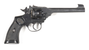 WEBLEY & SCOTT MK IV C/F TARGET REVOLVER: 38 S&W; 6 shot fluted cylinder; 153mm (6") barrel; vg bore; std sights & barrel address; Webley & Scott winged bullet trade mark to rhs of barrel lug; sharp profiles & clear markings; retaining 98% original blacke