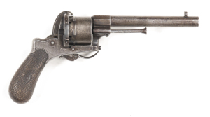 FRENCH E.LEFAUCHEUX PINFIRE REVOLVER: 11mm PF; 6 shot cylinder; 160mm (6¼") round barrel; f. bore; std sights, ejector & folding trigger; borderline engraved frame; lhs of barrel lug inscribed E.LEFAUCHEUX 11MM BREVETE; struck with Birmingham proofs to cy