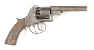 WEBLEY BENTLEY TYPE PERCUSSION REVOLVER: 36 ML; 5 shot cylinder; 108mm (4¼") octagonal barrel; p. bore; std sights; plain border line engraved frame; f. profiles; clear Birmingham proofs to cylinder; grey patina to all metal; f to g chequered walnut grips