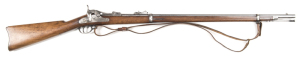 SPRINGFIELD MOD.1873 TRAP DOOR RIFLE: 45-70; s/shot; 32.5" barrel; g. clean bore; std sights & fittings; U.S. MODEL 1873 to the breech; U.S. EAGLE U.S. SPRINGFIELD 1873 to lock plate; vg profiles & clear markings; polished finish to barrel, bands, lock, b