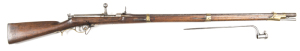 RARE GERMAN MOD.1841 DREYSE NEEDLE FIRE INFANTRY RIFLE: 15.5mm Cal; 35¾" barrel; std 3 leaf rear sight; g. bore; clear markings; dated 1855 & 1859; faint SPANDAU trade mark to receiver; proof stamps to barrel & receiver; mottled brown finish to barrel; bo