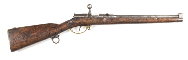 SCARCE GERMAN MOD.1857 DREYSE NEEDLE FIRE CAVALRY CARBINE: 15mm Cal; 15¼" rnd barre; std 2 leaf rear sight; g.bore; clear markings, dated 1870; marked Stahl to breech & Hensberg to receiver & Mod 57; proof stamps to barrel & receiver; barrel, bolt & recei