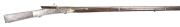 INDIAN MATCHLOCK WALL GUN: 875 bore; 63" iron barrel with an ornate flared muzzle & secured by 4 brass bands; Indian script to the breech; brass pan cover; plain lock with trigger of traditional form; vg profiles & clear script; silver grey patina to barr