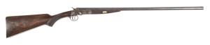 ENGLISH S/B SIDE LEVER S/GUN: 410 Cal; 2½" chamber; 27½" octagonal N.P. barrel; g. bore; brass bead front sight; plain borderline engraved frame with foliate centre panels; g. profiles & clear engraving; thinning blue finish to barrel, light brown finish 