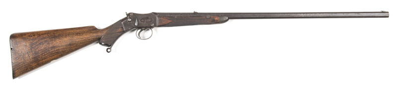 I. HOLLIS & SONS MARTINI ACTION ROOK RIFLE: 380 Cal; 26” octagonal barrel with machine cut top rib inscribed I.HOLLIS & SONS LONDON; fitted with dovetail front sight & one standing, 2 folding leaf rear sight marked 1, 2 & 3; stippled decoration to action