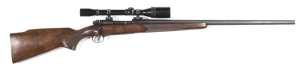 WINCHESTER MOD.70 PRE '64 BENCH REST RIFLE: 220-Swift; 5 shot box mag; 26" round barrel; vg bore; 2 line New Haven address & MODEL 70 220-SWIFT.; Winchester trade mark to side rail; fitted with a Bushnell triple tested Chief 10x scope; sharp profiles & cl