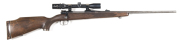 CHURCHILL B/A SPORTING RIFLE: 22-250 Cal; 5 shot mag; 23" barrel; vg bore; front sight removed & a fixed rear sight fitted; Japanese scope fitted, g. optics, brand illegible; 98 action fitted; CHURCHILL GUNMAKERS LTD LONDON ENGLAND to barrel; slight wear