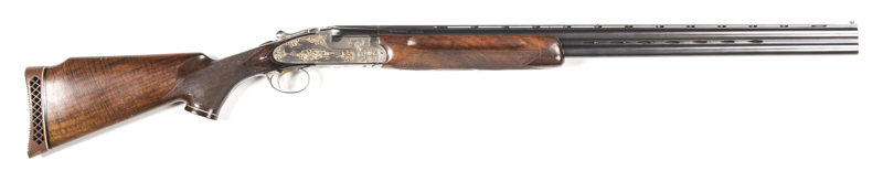 WEATHERBY ATHENA U/O GRADE IV S/GUN: 12G; 30" barrels; 3" chambers choked MOD & FULL; auto ejectors; s/select trigger; engraved false s/plates & satin finish action with floral patterns; wide vent top rib; gold crown inlaid to top lever; sharp profiles, c