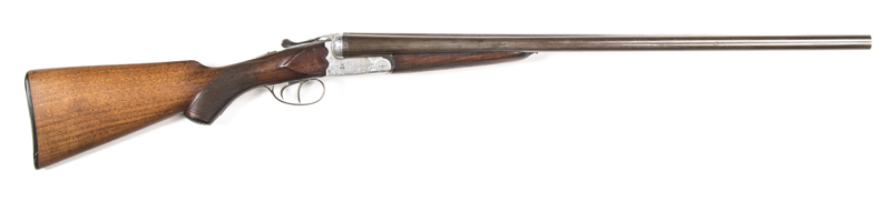 LUCCHINI B.N.L.E. PIGEON SxS SHOTGUN: 12G; 2¾"; 27¼" browned Vickers steel barrel; g to vg bores choked approx IM & IM; worn finish to barrels with some marks; slightly loose on action; raised file cut rib; large scroll, leaf & bouquet engraving to all pa