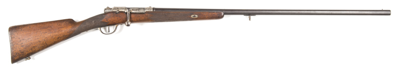 FRENCH B/A S/B SHOTGUN: 16G; 32.75" barrel; f. bore; Chassepot 1866 action; foliate engraved receiver & t/guard with 60% silver plate finish remaining; side rail inscribed SOCIETE MANUFACTURIENNE D.ARMES ST. ETIENNE; g. profiles; blacked finish to barrel;