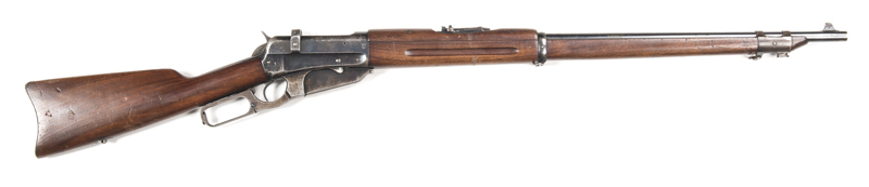 SCARCE IMPERIAL RUSSIAN CONTRACT WINCHESTER MOD.1895 L/A MUSKET: 7.62x54R; 5 shot box mag; 28" barrel; g. bore; clip guides to tip of action; std sights, bayonet fittings & 2 line Winchester address to lhs of action; 7.62 marking to the breech; MODEL 1895