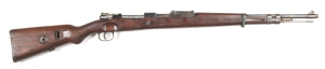 GERMAN WWII THIRD REICH K98K MAUSER B/A SERVICE RIFLE: 8x63; 5 shot box mag; 23" barrel; vg bore; std sights & fittings; straight handle bolt, not matching; breech marked 660 & dated 1940; breech & barrel marked with several WAFFENAMT inspection stamps; g
