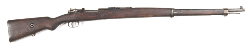 TURKISH MODEL 1893/33 INFANTRY RIFLE: 7.92x57; 5 shot box mag; 28.4" barrel; f to g bore; std sights & fittings; breech marked TC with moon & star, A.S.F. ANKARA 1935; g. profiles & clear markings; blue/grey finish to all metal; g. stock; complete with sw