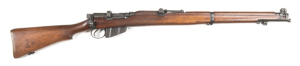 LITHGOW S.M.L.E. III* B/A SERVICE RIFLE: 303 Cal; 25.2” barrel; g. bore; std sights & fittings; receiver ring marked M.A. LITHGOW S.M.L.E. III* & dated 1942; vg profiles & clear markings; grey military finish to all metal, thinning in some areas; g. stock