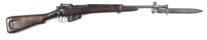 BRITISH NO.5 B/A JUNGLE CARBINE: 303 Cal; 10 shot mag; 20.5" barrel; g. bore; std sights & fittings; no visible markings to receiver ring; faint side rail markings; grey finish to barrel, blacked finish to receiver, bolt & fittings; g. stock with minor br