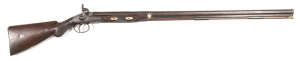 ENGLISH WILLIAM GRIFFITHS S/B PERCUSSION FOWLER: 6 bore; g. bore; 42", 2 stage octagonal to round damascus barrel with WILLIAM GRIFFITHS LONDON inscribed to top barrel flat; sparse foliate engraved lock inscribed WM GRIFFITHS; steel t/guard engraved ensui