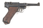 GERMAN WWI P.08 LUGER SERVICE PISTOL: 9mm; 8 shot mag; 102mm (4") barrel; g. bore; std sights; 1917 to the breech; DWM to toggle; vg profiles & clear markings; v. faint straw colours to the relevant areas; retaining 85% original blue finish; g. original c