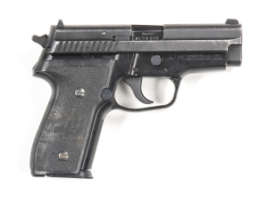 SIG SAUER MOD P 229 S/A PISTOL: 9mm; 12 shot mag; 92mm (3¾") barrel; vg bore; std sights, SIG SAUER address & markings to slide; vg profiles & clear markings; blacked finish to slide & frame with rub marks to high edges; g. stippled blk plastic grips; com