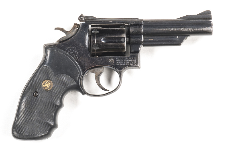 SMITH & WESSON MOD 14-3 TARGET REVOLVER: 357 Magnum; 6 shot fluted cylinder; 102mm (4") barrel; g. bore; std sights, barrel markings, S&W address & trade mark to rhs of frame; g. profiles, clear address & markings; retaining 85% original blacked finish wi