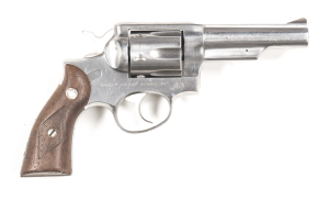 STURM RUGER POLICE SERVICE SIX STAINLESS STEEL REVOLVER: 357 Magnum; 6 shot fluted cylinder; 102mm (4") barrel; std sights, barrel markings & address, trade mark & RUGER POLICE SERVICE SIX to rhs of frame; g. profiles, clear address & markings; matt finis