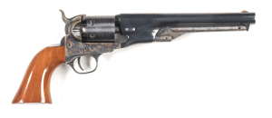 COLT 1861 NAVY 2ND GENERATION PERC REVOLVER: 36 Cal; 6 shot cyl with full scene; 190mm (7½") rnd barrel; exc bore; std sights & fittings; revolver is almost “as new” with full blue finish to barrel; cylinder has full blue finish with slight drag mark; viv