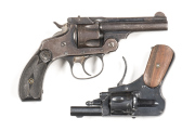 2 REVOLVERS: S&W D/ACTION 5TH MODEL: 32 S&W; 5 shot fluted cylinder; 76mm (3") barrel; f. bore; std sights & barrel address; S&W trade mark to rhs of frame; slight wear to profiles & barrel address; grey finish to barrel & frame with COGSWELL & HARRISON a