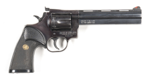 DAN WESSON MOD 15/715 LARGE FRAME REVOLVER: 357 Magnum; 6 shot fluted cylinder; 153mm (6") barrel; g. bore; std sights with ventilated top rib; std address & Cal markings to rhs of frame & barrel; vg profiles & markings; retaining 98% original blacked fin