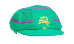 WAYNE CLARKE'S ACB CHAIRMAN'S XI CAP, from the 2002 Lilac Hill match - ACB Chairman's XI v England (the 1st match of the 2002-03 England tour of Australia), green with lilac bands, with embroidered Lilac Hill logo & "2002" on front, signed inside by Wayne