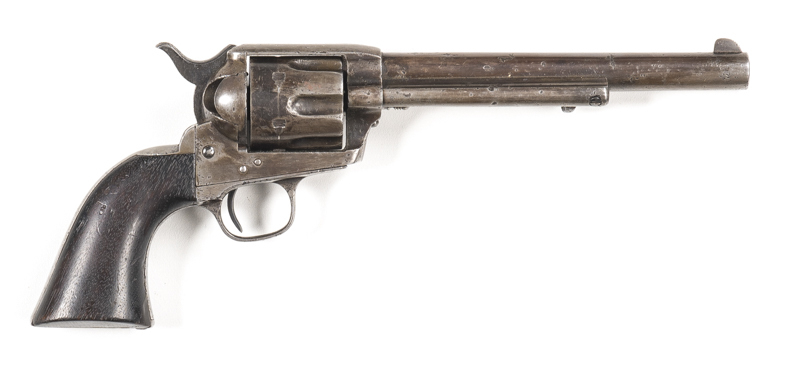 COLT 1873 S.A.A. C/F REVOLVER: 455 Eley; 6 shot fluted cylinder; 183mm (7¼") barrel; std sights;no visible barrel address or Colts patent to frame; fine pitting to barrel, light brown to barrel & grey to frame; traces of silver plate to back strap & t/gua