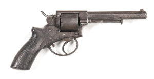 I.HOLLIS & SONS MODEL 1870 C/F REVOLVER: 450 Cal; 6 shot non fluted cylinder; 140mm (5½") octagonal barrel; p. bore; std sights; foliate engraving to frame, breech, t/guard & back strap; wear to profiles & engraving; soft brown patina to all metal; g. che