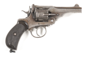 WEBLEY MKI C/F SERVICE REVOLVER: 455 Cal; 6 shot fluted cylinder; 102mm (4") barrel; p. bore; std sights; no visible markings to barrel, top strap or frame; wear to profiles & pitting to cylinder; silver grey finish to all metal; g. vulcanite chequered gr