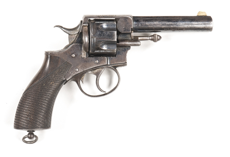 WEBLEY R.I.C. NO.1 C/F REVOLVER: 450 Cal; 6 shot fluted cylinder; 114mm (4½") ovate barrel; std sights; top strap marked P.WEBLEY & SON BIRMINGHAM; WEBLEY & winged bullet trade mark to lhs of frame; g. profiles & clear markings; pistol retains 60% origina