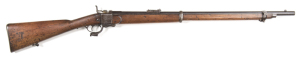 AUSTRALIAN COLONIAL LONG KNOX FORM ALEXANDER HENRY N.S.W. ISSUE RIFLE: 450/577 Cal; 31.2" barrel; g. bore; std sights & fittings; rhs of action marked B.A. CO LD & dated 1876; g. profiles & clear markings; blue/plum finish to barrel & bands; grey to actio