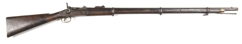 BRAENDLIN-ALBINI BRITISH VOLUNTEER PATTERN B/L RIFLE: 577 Cal; 36.4" barrel; g. bore; std sights & fittings; lock marked ROYAL CYPHER & dated 1870; brass regulation furniture with no S.A. butt tang markings; plum finish to all metal, mellow to furniture;