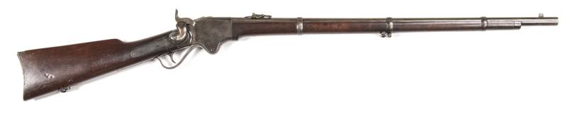 SPENCER MODEL 1867 MILITARY R/F RIFLE: 52 Cal; 7 shot tube mag in the butt; 30" barrel; g. bore; std sights & breech marked SPENCER REPEATING RIFLE CO BOSTON MASS PAT'D MARCH 6 1860; sharp profiles & clear address & markings; light plum finish to barrel,