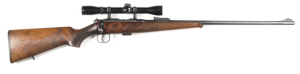 BRNO MODEL 2 B/A R/F SPORTING RIFLE: 22 Cal; 5 shot box mag; 24½” barrel; g. bore; std sights plus Bushnell 4x banner scope; mottled grey finish to barrel; matt grey to receiver; g. chequered pistol grip stock with minor bruising; all comlete; gwo & cond.