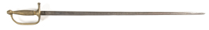 U.S. 1840 PATTERN NON-COMMISSIONED OFFICER'S SWORD: 31½" straight bade with dark staining & surface rust, single fullers & no visible maker; brass D guard & bi-lobate shell guard with simulated brass wire grip; n/s; o/a f to g cond. L/R