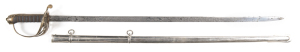 BRITISH PRESENTATION INFANTRY OFFICERS GOTHIC HILT SWORD: g. 32½" straight unfullered blade, ricasso with HENRY WILKINSON PALL MALL LONDON; etched designs to 140mm of point incl inscription PRESENTED TO MAJOR J.F. HOLLIDAY BY THE MEMBERS OF THE SHANGHAI V