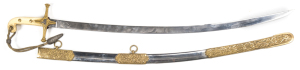 BRITISH CAVALRY OFFICERS MARMALUKE SWORD: vg cond unfullered 31" blade with 10" back edge marked 21532; HENRY WILKINSON PALL MALL LONDON on ricasso & Islamic cartouche on reverse; some v. minor spotting to blade; gilt brass hilt with g cond ivory grips, g