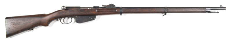 AUSTRIAN MANNLICHER MODEL 1888/90 INFANTRY RIFLE: 8x50R; 5 shot mag; 30.1" barrel; g. bore; std sights & fittings; FG & GY to the breech; sharp profiles; 97% orig blue/black finish remains to barrel, bands, receiver, magazine & t/guard; grey to butt plate