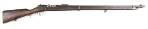 PORTUGUESE KROPATSCHEK MODEL 1886 B/A SERVICE RIFLE: 8x56R; 8 shot tubular mag; 32.25" barrel; g. bore; std sights & fittings; side rail marked CE.W.F.G.STEYR 1886 & PORTUGALS KING LUIS L.1 M 1886; g. profiles & clear markings; grey finish to barrel, band