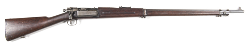 U.S. SPRINGFIELD ARMORY MODEL 1898 KRAG B/A SERVICE RIFLE: 30-40 Krag; 5 shot mag; 29" barrel; g. bore; std sights & fittings; side rail marked U.S. MODEL 1898 SPRINGFIELD ARMORY & s/n 382565; g. profiles & clear markings; blue/grey finish to barrel, plum