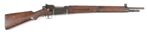 FRENCH MAS MODEL 1936 B/A SERVICE RIFLE: 7.5x54; 5 shot mag; 21.5" barrel including bayonet underneath; g. bore; std sights; lhs of action marked MAS MLE 1936 & s/n 63837; vg profiles & clear markings; 75% grey parkerised finish remains; g. original stock