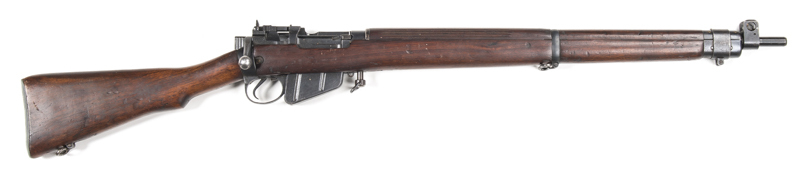 LONGBRANCH NO4 MKI* B/A SERVICE RIFLE: 303 Cal; 10 shot mag; 25.2" barrel; g. bore; std sights & fittings; side rail marked NO 4 MKI* LONGBRANCH 1942; g. profiles & clear markings; 85% flat black finish remains with most losses to front band; g. stock wit