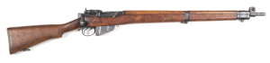 BRITISH ENFIELD NO.4 MKI B/A SERVICE RIFLE: 303 Cal; 10 shot mag; 25.2" barrel. g. bore; std sights & fittings; side rail marked NO4 MKI. FTR/51. & s/n F11197; slight wear to profiles & markings; thin blacked finish to all metal; f to g stock with moderat